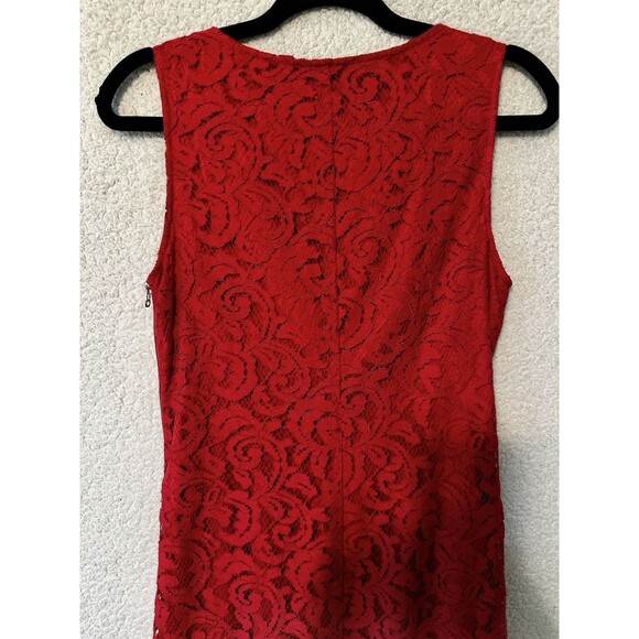 ADRIANNA PAPPELL Red Lace Ruched Exposed‎ Side Zip Stretch Bodycon Dress 8 US - Picture 8 of 13